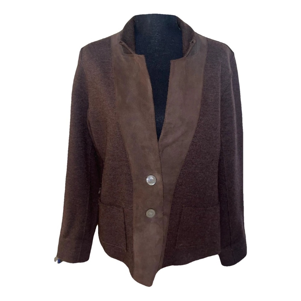Eileen Fisher Dark Brown Suede-Trimmed Women's Blazer